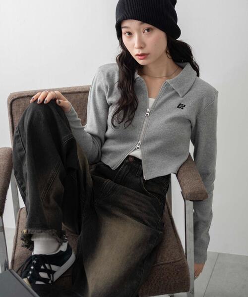 WEGO(ウィゴー)の「WEGO/ワンポイント刺繍WZIP長袖トップス(Tシャツ/カットソー・レディース・ブラック/杢グレー/オフホワイト・FREE)」の7枚目の写真