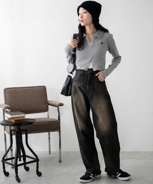 WEGO(ウィゴー)の「WEGO/ワンポイント刺繍WZIP長袖トップス(Tシャツ/カットソー・レディース・ブラック/杢グレー/オフホワイト・FREE)」の8枚目の写真