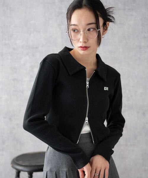 WEGO(ウィゴー)の「WEGO/ワンポイント刺繍WZIP長袖トップス(Tシャツ/カットソー・レディース・ブラック/杢グレー/オフホワイト・FREE)」の2枚目の写真