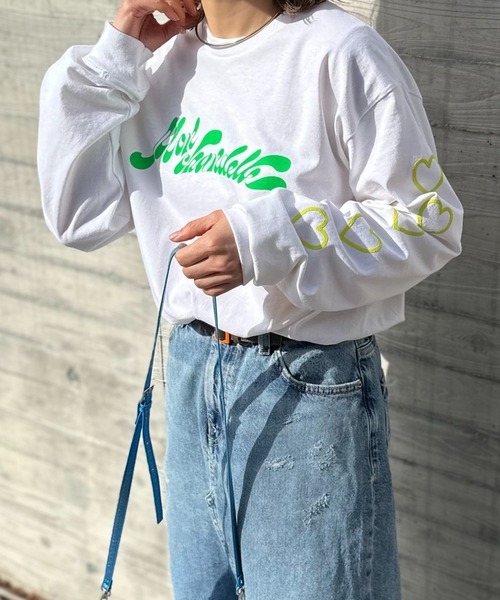 mi via loca（ミヴィアロカ）の「GILDAN 袖ハート発泡ロゴロンT 【PT NO. MVL030 ※2A】（Tシャツ/カットソー・レディース・オフホワイト/オートミール/ベージュ/ピンク/ホワイト系その他・MEDIUM/X-LARGE）」の11枚目の写真