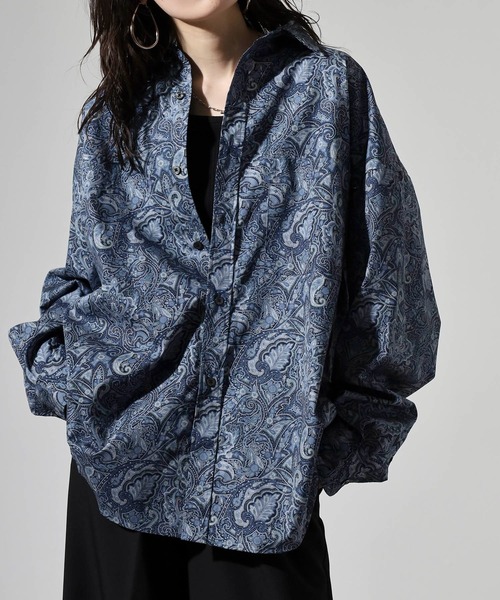 CIAO（チャオ）の「ciao ペイズリービッグシャツ（シャツ/ブラウス・メンズ・パープル/ベージュ/ブラック系2/ブラック系1/チャコール/ネイビー/ブルー/ブラウン・L/M）」の7枚目の写真