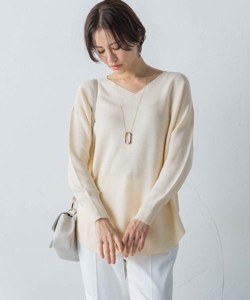 LAUTREAMONT（ロートレアモン）の「【洗える】ホールガーメントVネックニットプルオーバー（ニット/セーター・レディース・ベージュ/イエロー/ホワイト・9号）」の3枚目の写真