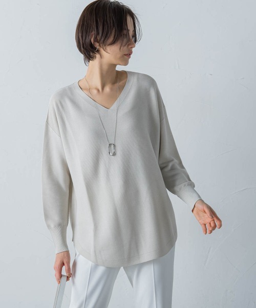 LAUTREAMONT（ロートレアモン）の「【洗える】ホールガーメントVネックニットプルオーバー（ニット/セーター・レディース・ベージュ/イエロー/ホワイト・9号）」の4枚目の写真