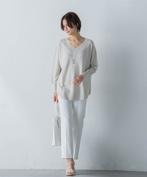 LAUTREAMONT（ロートレアモン）の「【洗える】ホールガーメントVネックニットプルオーバー（ニット/セーター・レディース・ベージュ/イエロー/ホワイト・9号）」の5枚目の写真