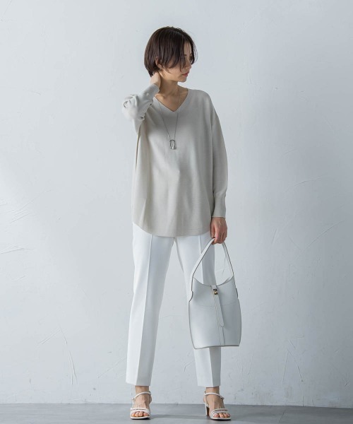 LAUTREAMONT（ロートレアモン）の「【洗える】ホールガーメントVネックニットプルオーバー（ニット/セーター・レディース・ベージュ/イエロー/ホワイト・9号）」の6枚目の写真