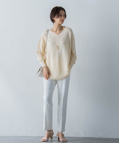 LAUTREAMONT（ロートレアモン）の「【洗える】ホールガーメントVネックニットプルオーバー（ニット/セーター・レディース・ベージュ/イエロー/ホワイト・9号）」の8枚目の写真