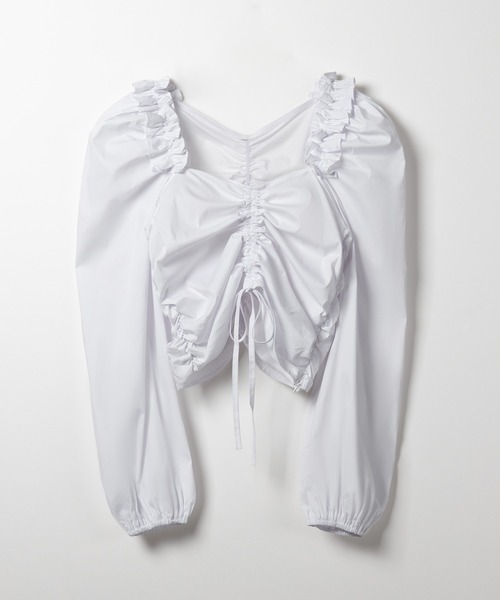 ブラウス シャツ 「 オフショルにできる２ＷＡＹ 」シャーリングリボンバレエコアパフスリーブブラウス ／ shirring ribbon ballet me+em select ブラウス シャツ 「 オフショルにできる2WAY