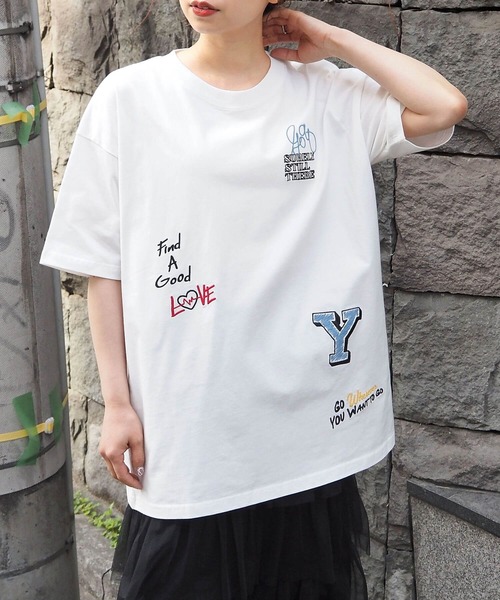 tiptop(ティップトップ)の「【アソート】落書き刺繍BIGTシャツ(Tシャツ/カットソー・レディース・ホワイト系その他/ネイビー/オフホワイト/ブラック系その他・FREE)」の5枚目の写真