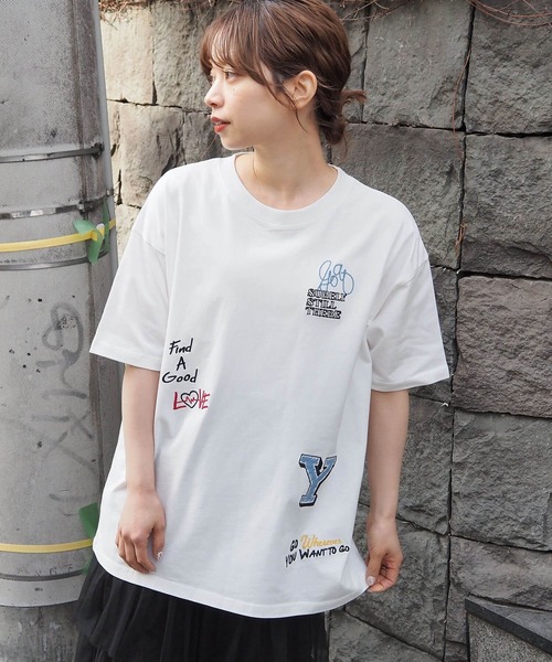 tiptop(ティップトップ)の「【アソート】落書き刺繍BIGTシャツ(Tシャツ/カットソー・レディース・ホワイト系その他/ネイビー/オフホワイト/ブラック系その他・FREE)」の6枚目の写真