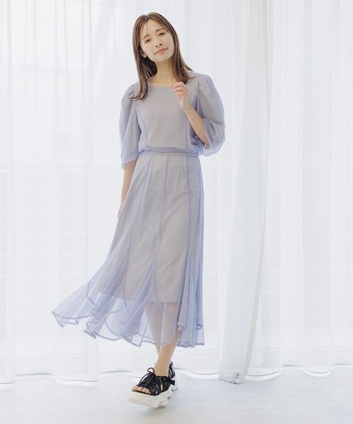 mysty woman（ミスティウーマン）の「メッシュバルーンスリーブブラウス　124760（シャツ/ブラウス・レディース・アイボリー/ブラック/サックスブルー・FREE）」の4枚目の写真