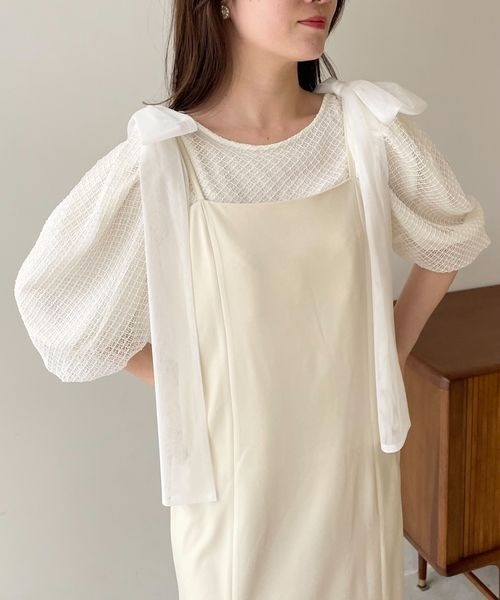 mysty woman（ミスティウーマン）の「メッシュバルーンスリーブブラウス　124760（シャツ/ブラウス・レディース・アイボリー/ブラック/サックスブルー・FREE）」の6枚目の写真