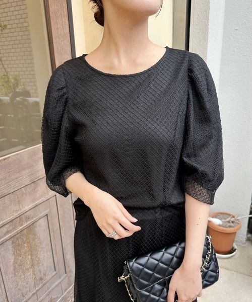 mysty woman（ミスティウーマン）の「メッシュバルーンスリーブブラウス　124760（シャツ/ブラウス・レディース・アイボリー/ブラック/サックスブルー・FREE）」の7枚目の写真