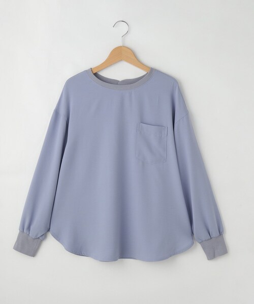 &Bridge(アンドブリッジ)の「qout シャリ感バックボタンプルオーバー(Tシャツ/カットソー・レディース・ブルー/グレー/グレー系その他/ホワイト系・02)」の4枚目の写真