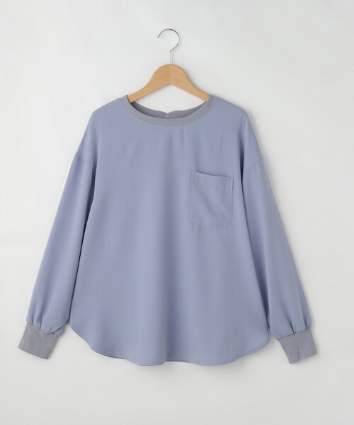 &Bridge(アンドブリッジ)の「qout シャリ感バックボタンプルオーバー(Tシャツ/カットソー・レディース・ブルー/グレー/グレー系その他/ホワイト系・02)」の5枚目の写真