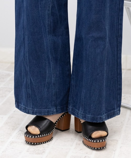 lam l リボンデニムワイドパンツ セール】BACKリボン ハイウエストデニムワイドパンツ（デニム