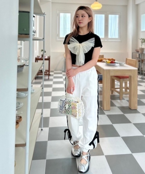 ipugo(イプゴ)の「ipugo/イプゴ チュールリボン ミニT 夏物 夏服(Tシャツ/カットソー・レディース・ブラック/アイボリー・FREE)」の18枚目の写真