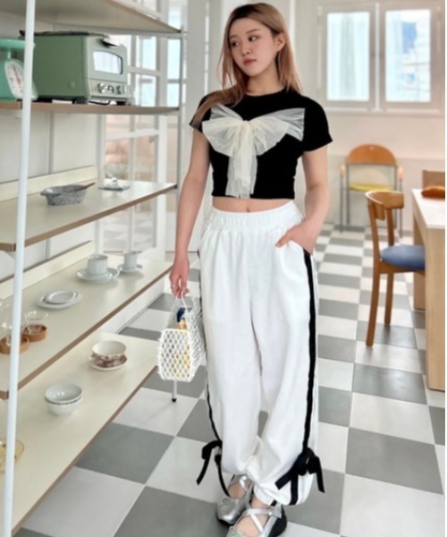 ipugo(イプゴ)の「ipugo/イプゴ チュールリボン ミニT 夏物 夏服(Tシャツ/カットソー・レディース・ブラック/アイボリー・FREE)」の19枚目の写真