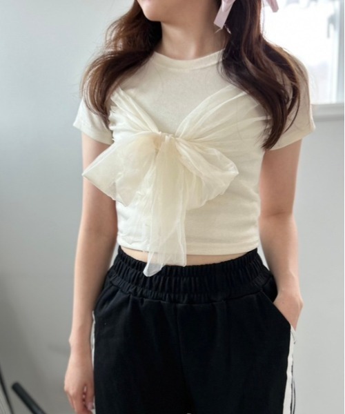 ipugo(イプゴ)の「ipugo/イプゴ チュールリボン ミニT 夏物 夏服(Tシャツ/カットソー・レディース・ブラック/アイボリー・FREE)」の20枚目の写真