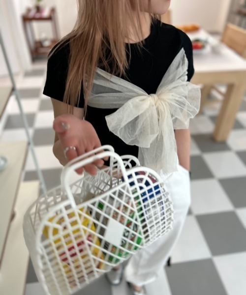 ipugo(イプゴ)の「ipugo/イプゴ チュールリボン ミニT 夏物 夏服(Tシャツ/カットソー・レディース・ブラック/アイボリー・FREE)」の8枚目の写真