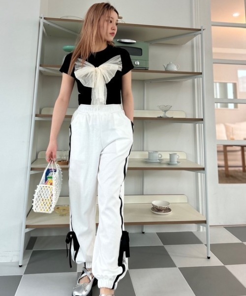 ipugo(イプゴ)の「ipugo/イプゴ チュールリボン ミニT 夏物 夏服(Tシャツ/カットソー・レディース・ブラック/アイボリー・FREE)」の17枚目の写真
