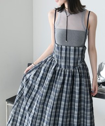【forksy.】セットアップ対応 サッカーチェック柄シャーリングキャミワンピース