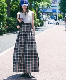 【forksy.】セットアップ対応 サッカーチェック柄シャーリングキャミワンピース