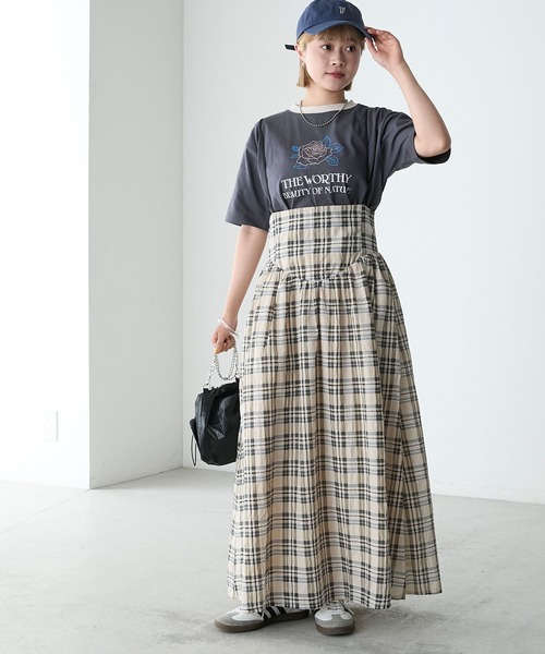 forksy.(フォルクシー)の「【forksy.】セットアップ対応 サッカーチェック柄シャーリングキャミワンピース(ワンピース・レディース・パープル系その他/レッド系その他/ベージュ系その他/ネイビー系1・FREE)」の13枚目の写真