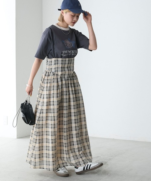 forksy.(フォルクシー)の「【forksy.】セットアップ対応 サッカーチェック柄シャーリングキャミワンピース(ワンピース・レディース・パープル系その他/レッド系その他/ベージュ系その他/ネイビー系1・FREE)」の14枚目の写真