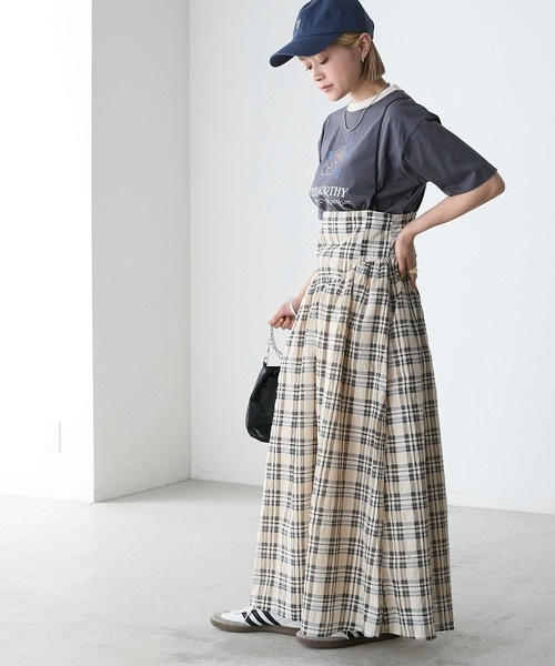 forksy.(フォルクシー)の「【forksy.】セットアップ対応 サッカーチェック柄シャーリングキャミワンピース(ワンピース・レディース・パープル系その他/レッド系その他/ベージュ系その他/ネイビー系1・FREE)」の15枚目の写真