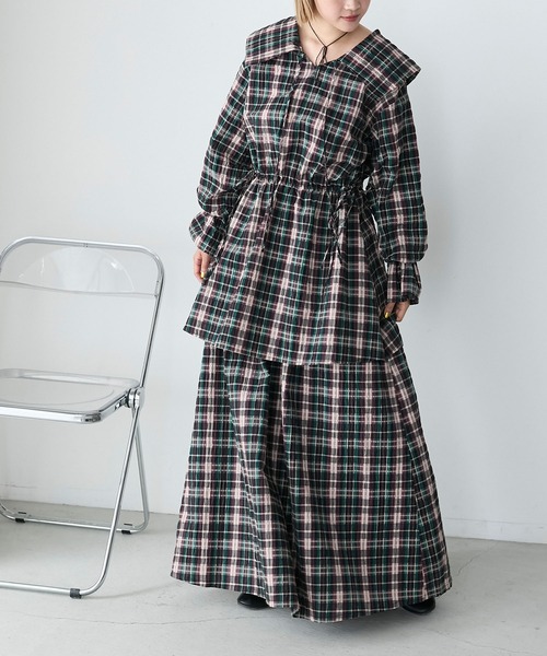 極美品◆完売品✨2024 ダブスタ　シフォンチェック柄ワンピース　平愛梨さん着用 84110041b_b_95_500.jpg