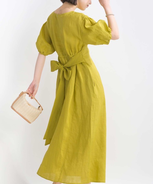 PICCIN（ピッチン）の「ウエストリボンリネンワンピース（ワンピース・レディース・ブルー/ブラック/イエロー・M）」の3枚目の写真