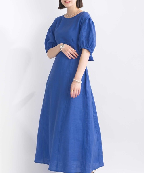 PICCIN（ピッチン）の「ウエストリボンリネンワンピース（ワンピース・レディース・ブルー/ブラック/イエロー・M）」の2枚目の写真