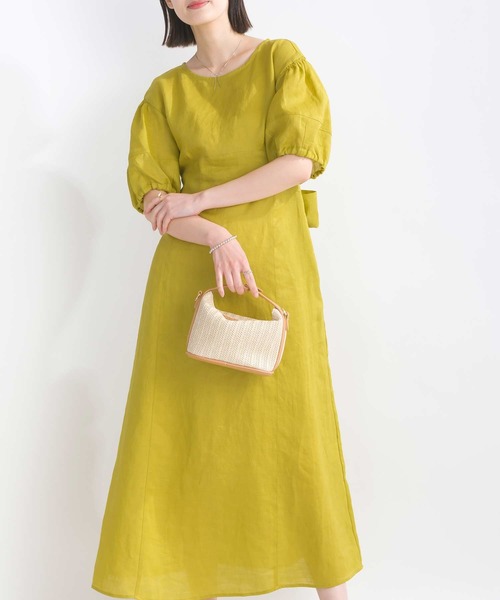 PICCIN（ピッチン）の「ウエストリボンリネンワンピース（ワンピース・レディース・ブルー/ブラック/イエロー・M）」の4枚目の写真