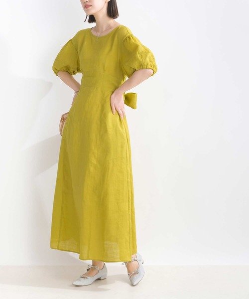 PICCIN（ピッチン）の「ウエストリボンリネンワンピース（ワンピース・レディース・ブルー/ブラック/イエロー・M）」の5枚目の写真