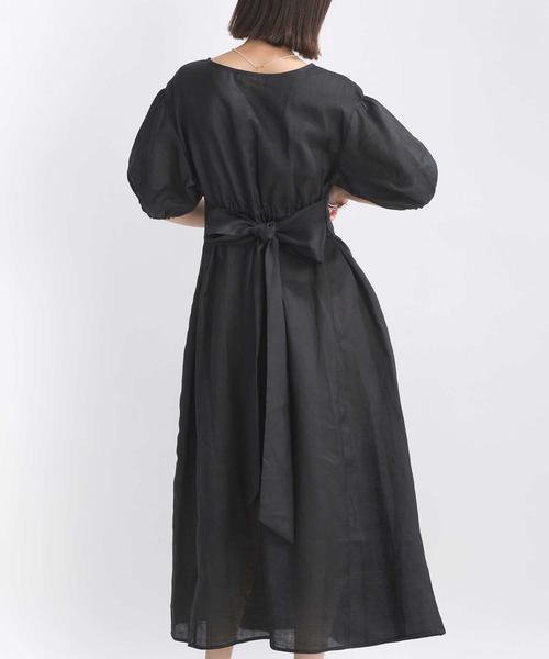 PICCIN（ピッチン）の「ウエストリボンリネンワンピース（ワンピース・レディース・ブルー/ブラック/イエロー・M）」の10枚目の写真