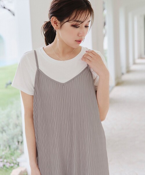変形プリーツキャミワンピース＆Tシャツ（セットアップ