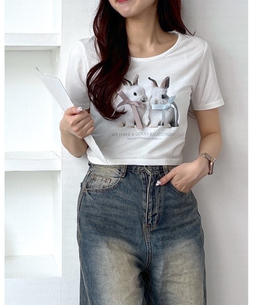 3.3 Field Trip （3.3フィールドトリップ）の「3.3 Field Trip／ウサギプリントT（Tシャツ/カットソー・レディース・ピンク/ブラック/ホワイト・FREE）」の2枚目の写真