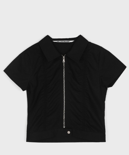 BLACKUP（ブラックアップ）の「[MADE] テズパーカリングシャーリング半袖ジップアップシャツ（シャツ/ブラウス・レディース・ライトベージュ/ブラック・SMALL/MEDIUM）」の11枚目の写真