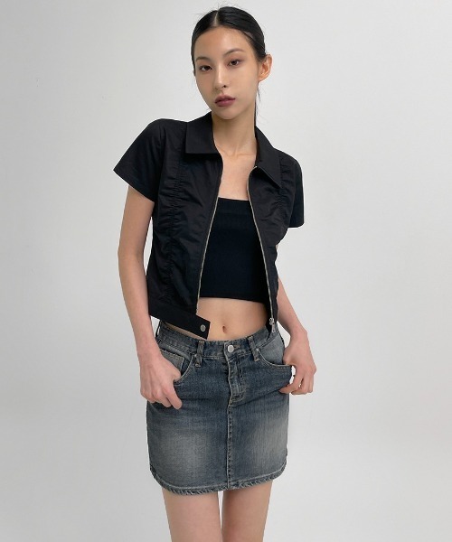 BLACKUP（ブラックアップ）の「[MADE] テズパーカリングシャーリング半袖ジップアップシャツ（シャツ/ブラウス・レディース・ライトベージュ/ブラック・SMALL/MEDIUM）」の15枚目の写真