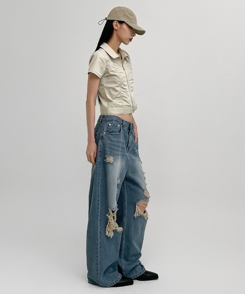 BLACKUP（ブラックアップ）の「[MADE] テズパーカリングシャーリング半袖ジップアップシャツ（シャツ/ブラウス・レディース・ライトベージュ/ブラック・SMALL/MEDIUM）」の5枚目の写真