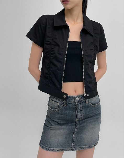 BLACKUP（ブラックアップ）の「[MADE] テズパーカリングシャーリング半袖ジップアップシャツ（シャツ/ブラウス・レディース・ライトベージュ/ブラック・SMALL/MEDIUM）」の12枚目の写真
