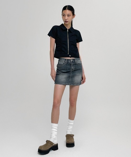 BLACKUP（ブラックアップ）の「[MADE] テズパーカリングシャーリング半袖ジップアップシャツ（シャツ/ブラウス・レディース・ライトベージュ/ブラック・SMALL/MEDIUM）」の14枚目の写真