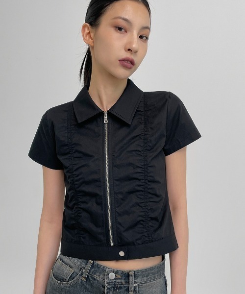 BLACKUP（ブラックアップ）の「[MADE] テズパーカリングシャーリング半袖ジップアップシャツ（シャツ/ブラウス・レディース・ライトベージュ/ブラック・SMALL/MEDIUM）」の17枚目の写真