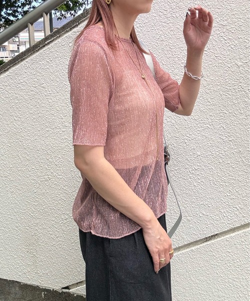 y/m by misato（イムバイミサト）の「ラメシアークルーネックトップス（Tシャツ/カットソー・レディース・ブラック/オフホワイト/ピンク・FREE）」の16枚目の写真