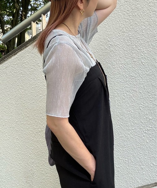 y/m by misato（イムバイミサト）の「ラメシアークルーネックトップス（Tシャツ/カットソー・レディース・ブラック/オフホワイト/ピンク・FREE）」の6枚目の写真