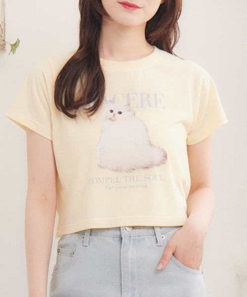 ems excite(エムズエキサイト)の「catロゴプリントTEE(Tシャツ/カットソー・レディース・イエロー/ブルー/オフホワイト・FREE)」の2枚目の写真