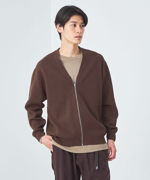 green label relaxing(グリーンレーベルリラクシング)の「ブークレ ミラノ ジップ Vネック カーディガン(カーディガン/ボレロ・メンズ・ライトグレー/ダークブラウン/ネイビー・S/M/L/XL)」の4枚目の写真