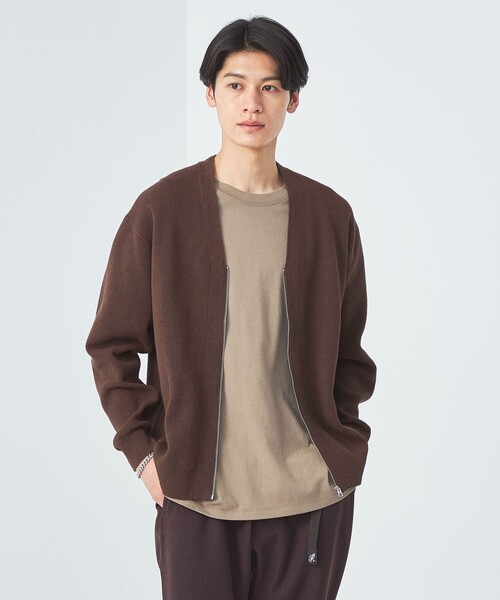 green label relaxing(グリーンレーベルリラクシング)の「ブークレ ミラノ ジップ Vネック カーディガン(カーディガン/ボレロ・メンズ・ライトグレー/ダークブラウン/ネイビー・S/M/L/XL)」の5枚目の写真
