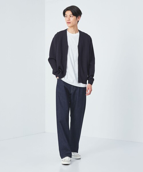 green label relaxing(グリーンレーベルリラクシング)の「ブークレ ミラノ ジップ Vネック カーディガン(カーディガン/ボレロ・メンズ・ライトグレー/ダークブラウン/ネイビー・S/M/L/XL)」の9枚目の写真