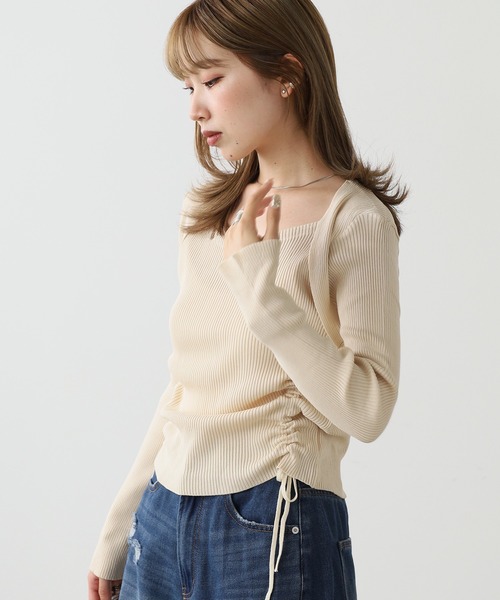 AO2(アオズ)の「Drawstring Ribbon Ribbed Tops / ドロストリボントップス(Tシャツ/カットソー・レディース・カーキ/アイボリー・FREE)」の22枚目の写真